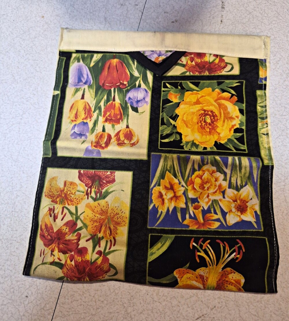 Floral Print Lined Makeup Bag Pouch, Multicolor/Black Open Top